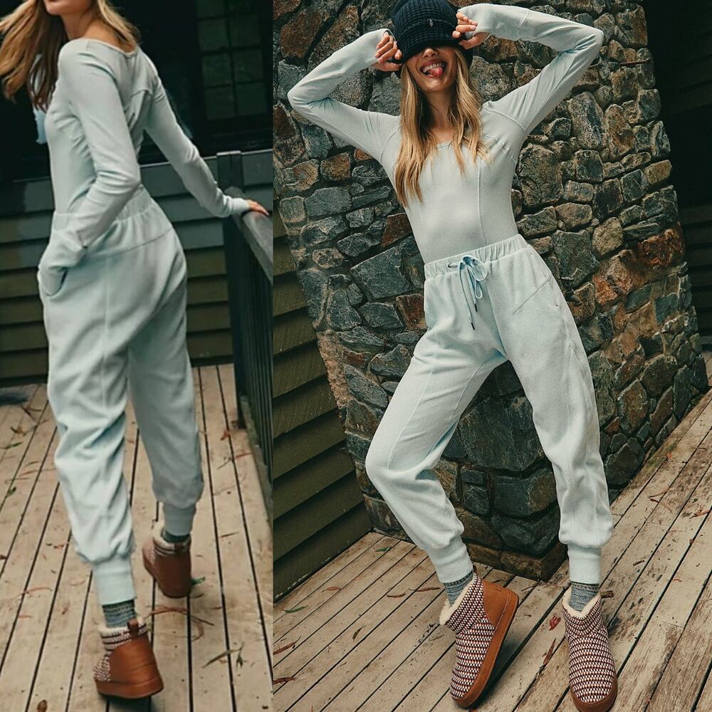 NEW Free People Make It Count Harem Onsie Sky Blue Size XS Apres-Ski Cozy